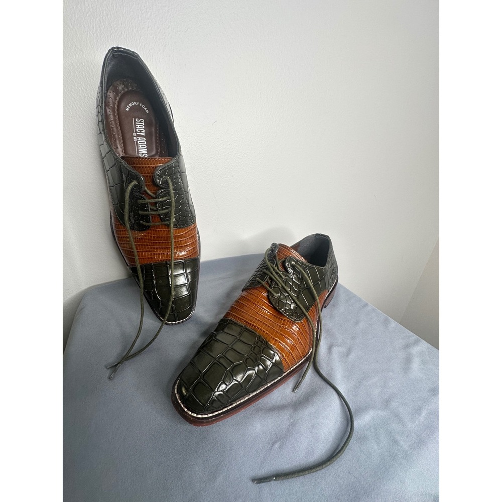 Stacy Adams Mens 25321-302 Two Tone Green Brown Exotic Print Oxford Shoes 9.5 M
